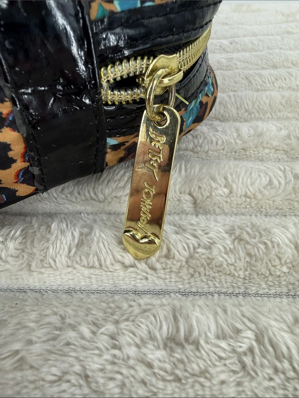 Betsey Johnson Leopard Floral Cosmetic Pouch - Pink, Teal & Brown
